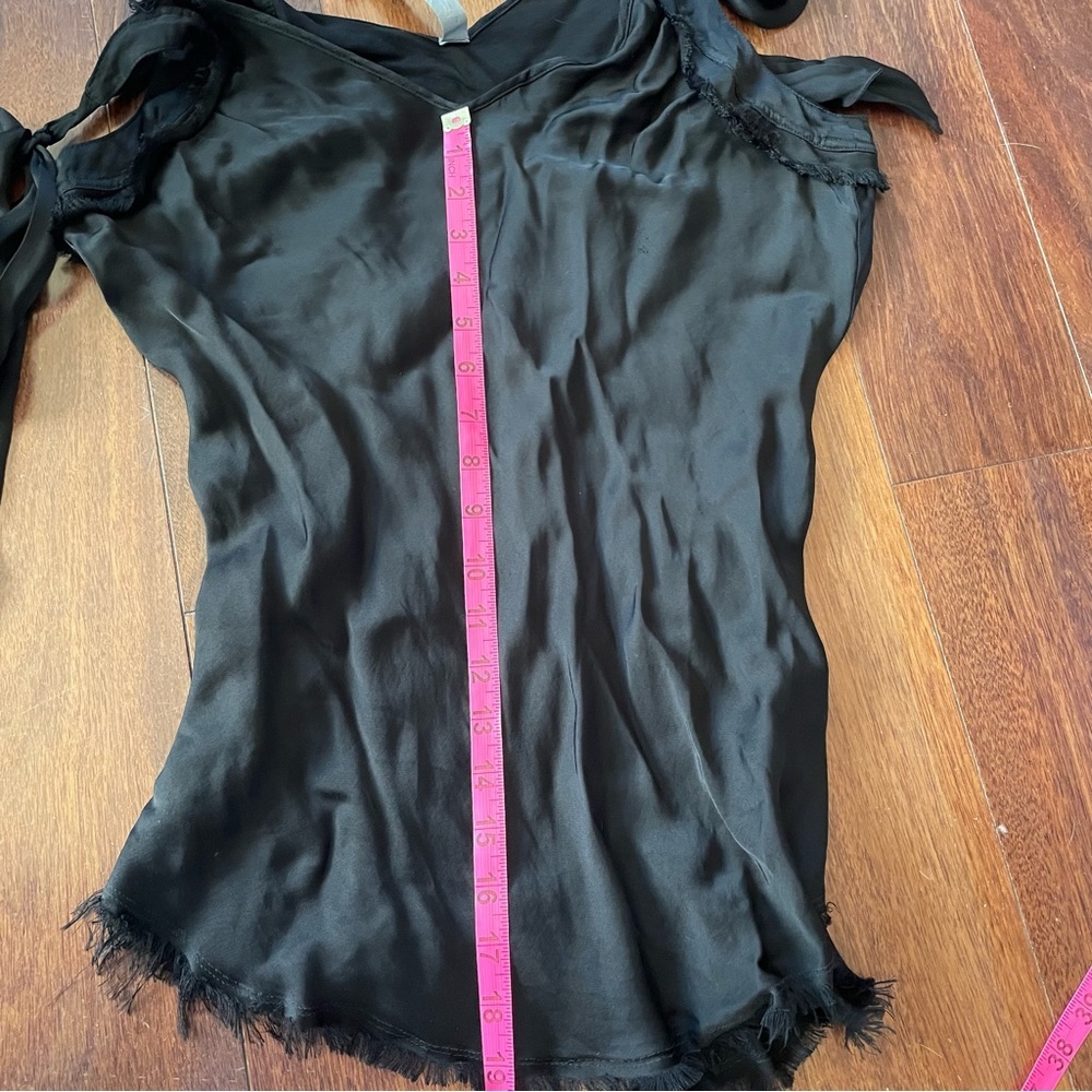 Raquel Allegra Black Tank Top Satin Bow Straps Raw Edge Hem Womens Size 0 - Picture 9 of 10